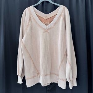 Aerie Textured Knit Sweater in Tan and Cream